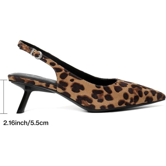 Mostrin Kitten Heels Leopard Faux Leather Low Slingback Heels with Buckle - Picture 2 of 9